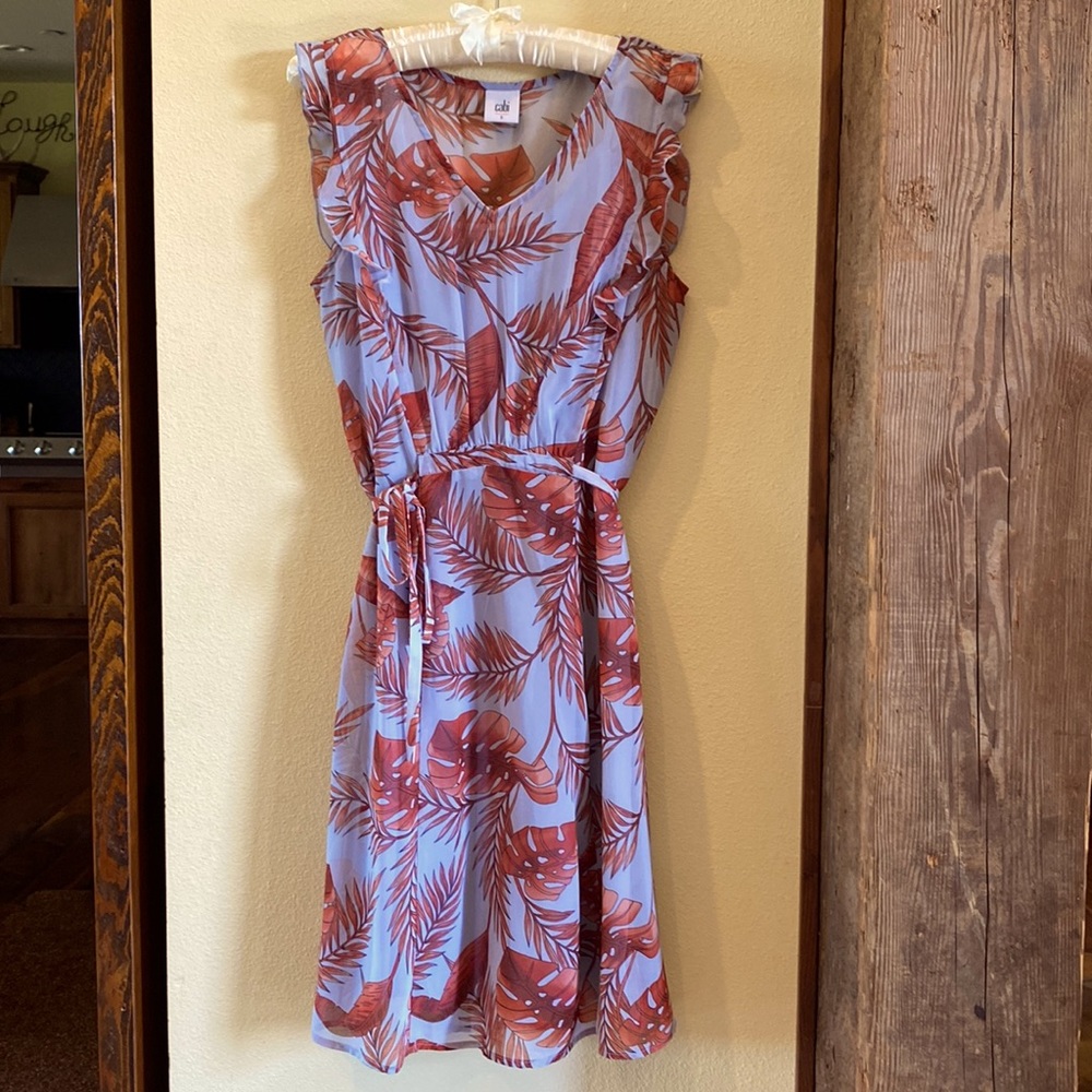 CAbi Isabel Palm Leaf Ruffle Dress - Size Small